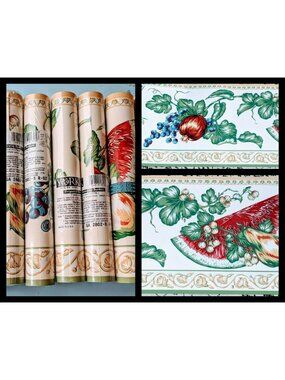 7 Roll Lot Vintage York Wallpaper Border Fruit Watermelon Kitchen Decor NOS